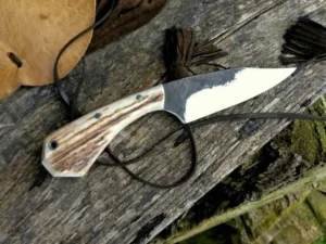 Cowboy Knife And Sheath Set Forged 5160 Blade , Stag Antler Handle