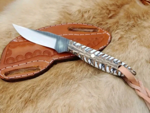 Farrier rasp Western Cowboy Knife With Pancake Sheath & Pine Cone Handle