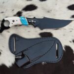 5160 black coated cowboy knife horizontal leather sheath