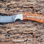 Damascus Cowboy Knife - Hand-forged Hunting, Skinning and Ranch Knife with pine cone handle & leather sheath.