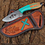 Handmade Cowboy Damascus Knife With Pancake Leather Sheath