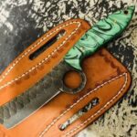 Custom Bull Cutter Knife - Hand-forged 5160 spring steel blade, resin handle, leather sheath