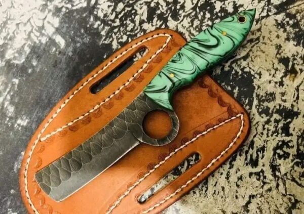 Custom Bull Cutter Knife - Hand-forged 5160 spring steel blade, resin handle, leather sheath