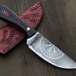 Beautiful fixed blade cowboy knife 1095 steel blade with viking walknut.