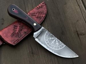 Beautiful fixed blade cowboy knife 1095 steel blade with viking walknut.