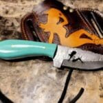 Damascus steel fixed blade Cowboy knife with sheath best Gift for Cowgirls.