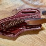 Tanto blade Cowboy knife with cross draw leather sheath - pinecone handle.