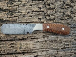 Hand-Forged Damascus Bull Cutter Knife – Custom Cowboy Knife for Outdoor Enthusiasts.